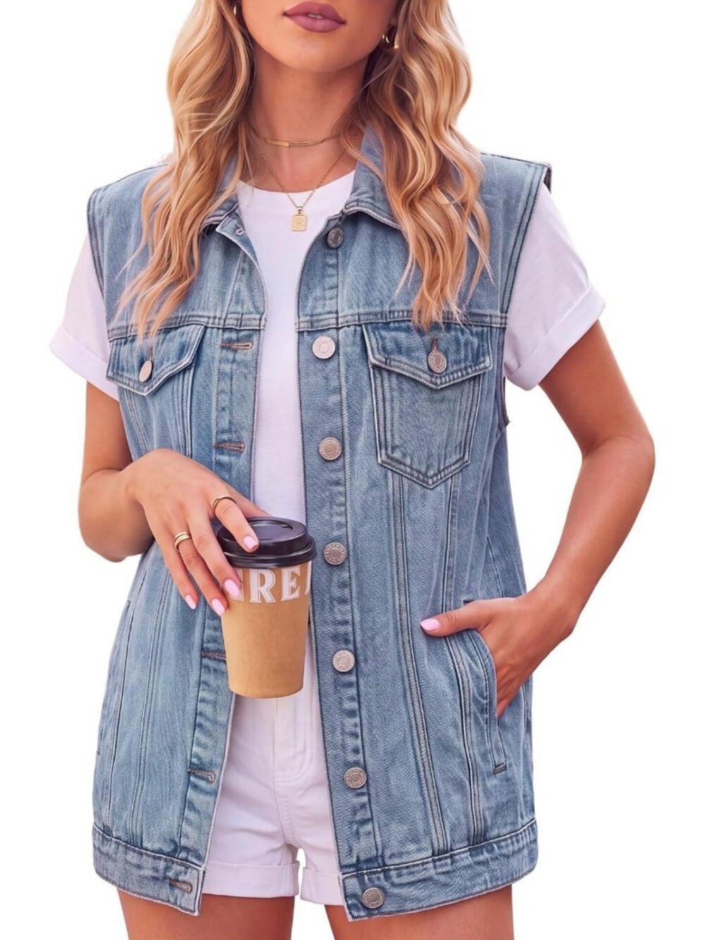 Stylish Women's Sleeveless Denim Vest - Casual Loose Jacket with Pockets